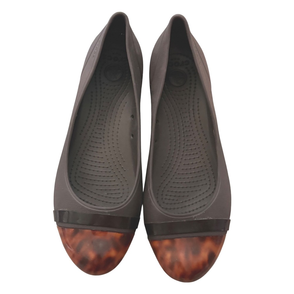 Crocs Cap Toe Tortoise Shell Flats Espresso Brown Womens Size 10 Ballet Shoes